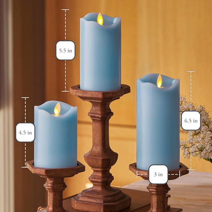 Matchless Candle Co. by Luminara Set of 3 Flameless LED Flickering Moving Flame Pillars (3" x 4.5", 5.5", 6.5"), Melted Unscented Real Wax Edge w/Smooth Finish, AA Battery Operated, Pearl Ivory