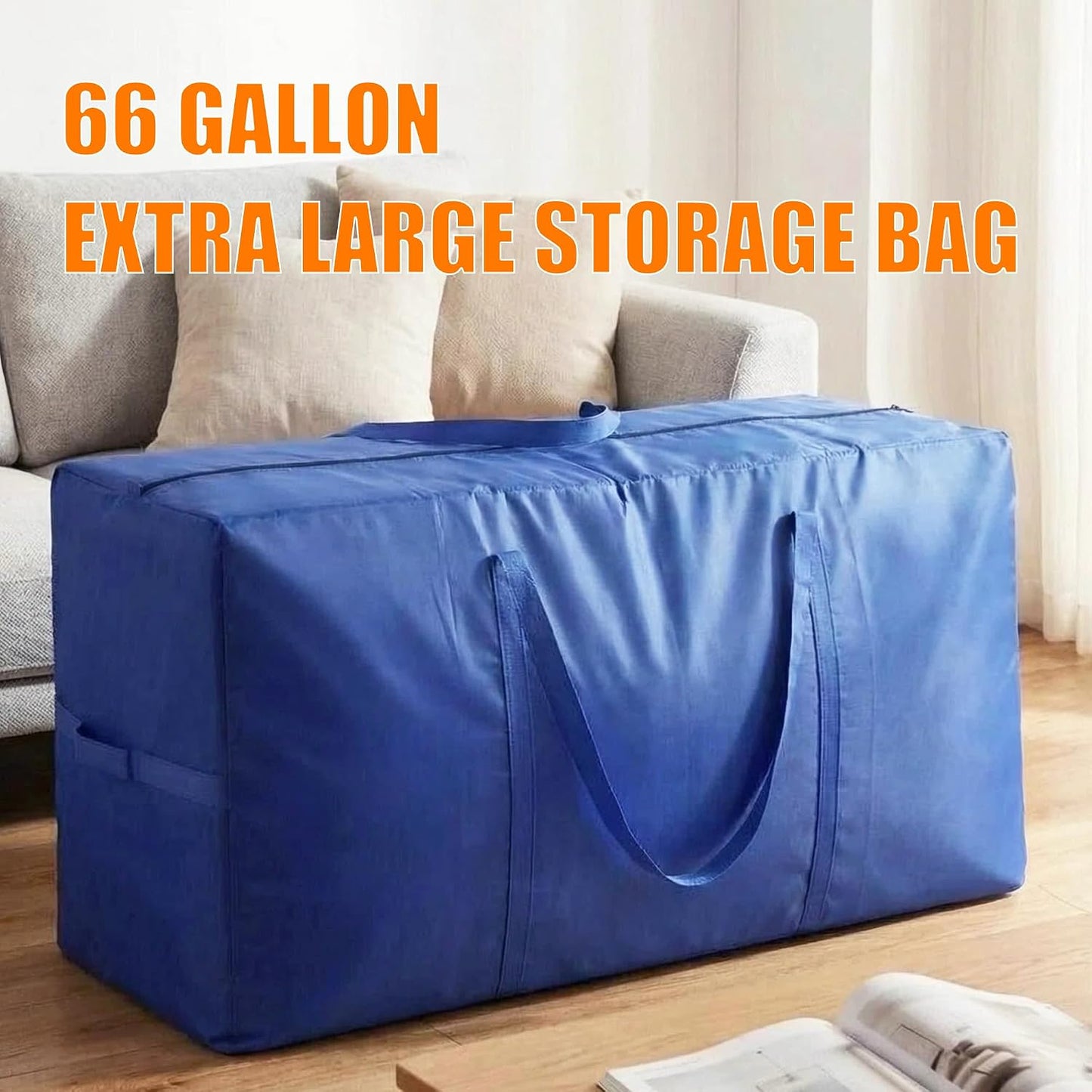 66 Gallon Extra Large Storage Bags, XXL Moving Bags with Zippers & Side Handles, Jumbo Big Storage Totes for Moving & Space-Saving Organization (Black, 66 Gallon, 1 Pack)