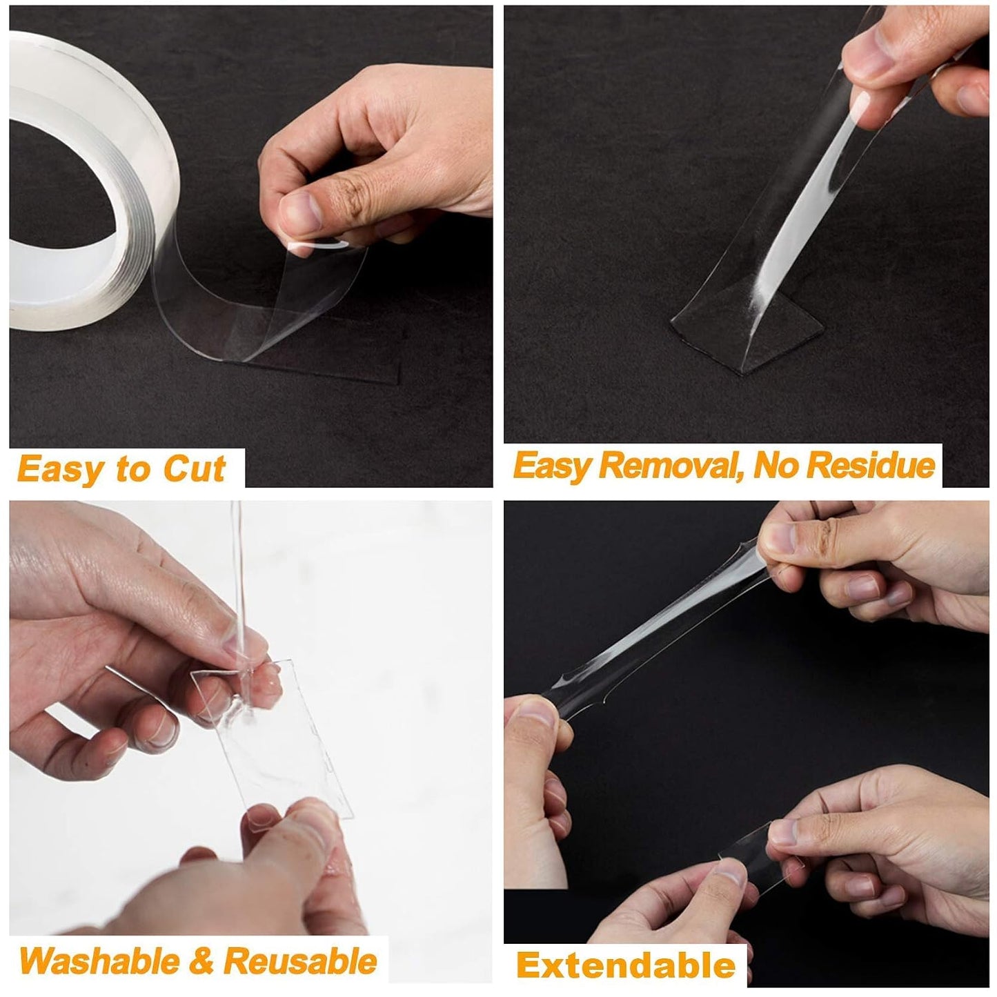 HAOT 2 Rolls Nano Double Sided Adhesive Tape, Multipurpose Tape Washable Strong Wall Tape Removable Transparent Sticky Tape for Home and Office 1.18inch x 16.5ft x 0.08inch