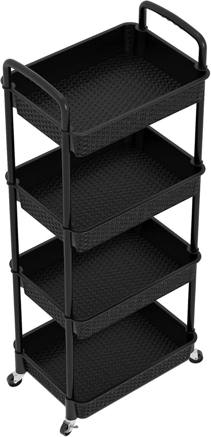 MOYIPIN 3-Tier Plastic Rolling Utility Cart with Handle,Utility Storage Cart for Office, Living Room, Kitchen,Movable Storage Organizer Shelves,White