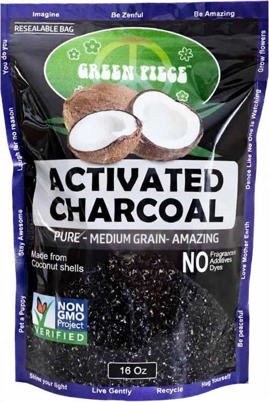 Green Piece® Activated Charcoal Medium Grain – Resealable 5 lb Bag - SUPER CLEAN - Rid Odor – Made from Coconut Shells – Kid/Pet Friendly, Great for Aquariums, Water Filters, & More