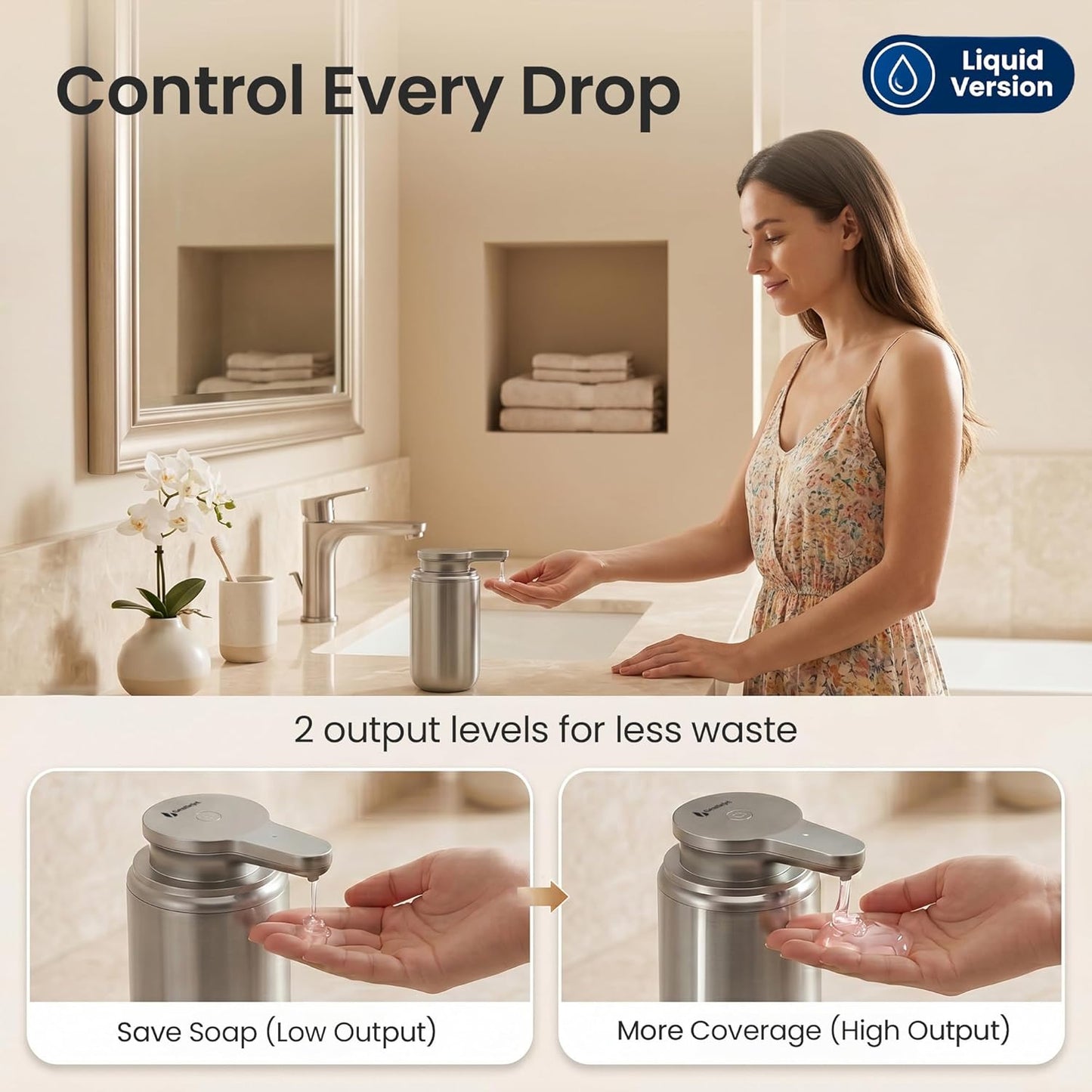 GentleJet WaveJet Automatic Foaming Soap Dispenser – Touchless Sensor, USB-C Rechargeable, 304 Stainless Steel, IPX5 Waterproof for Bathroom Kitchen Sink, 12 oz / 350 ml
