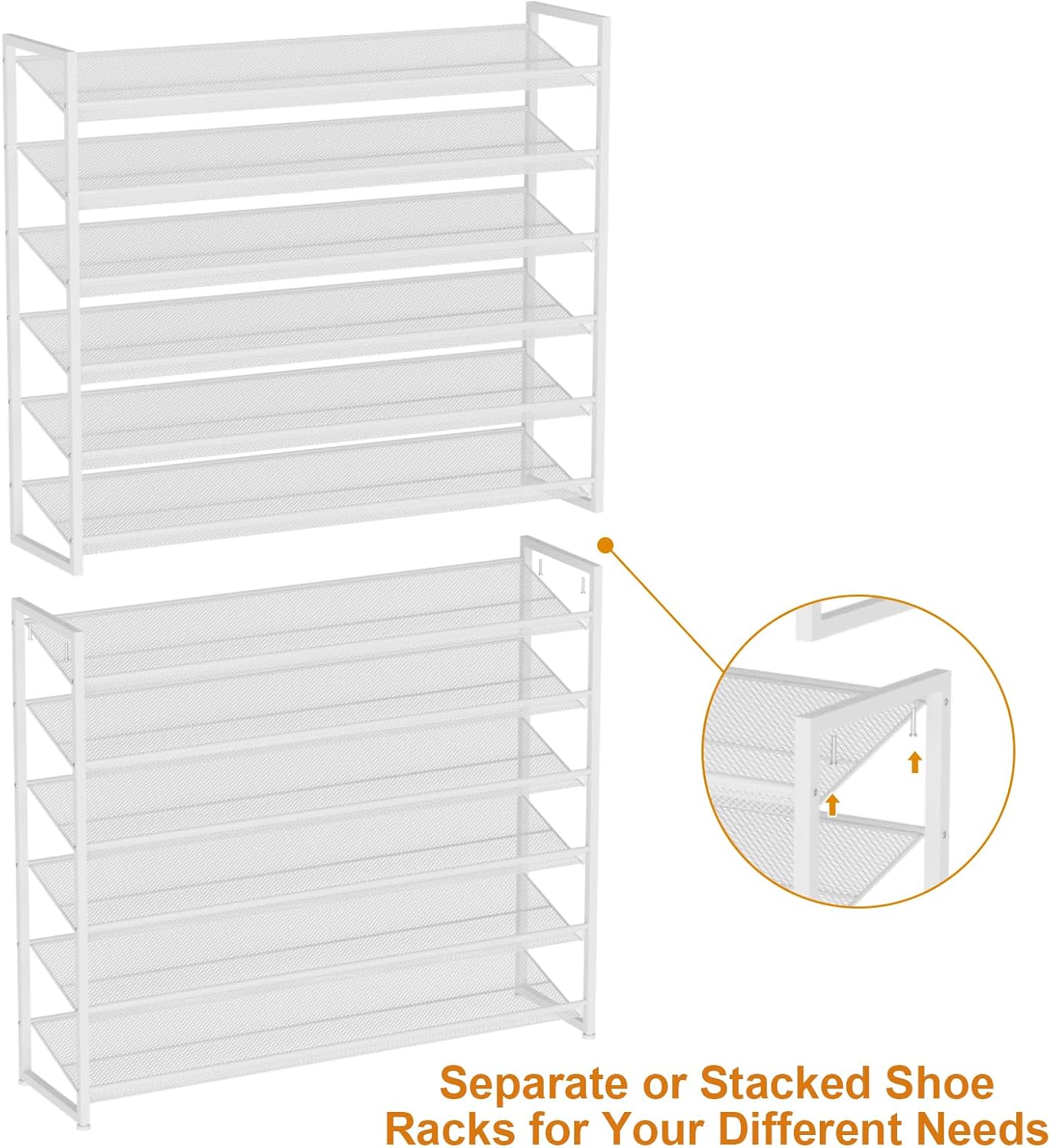 Large Shoe Rack 8 Tier Shoe Organizer, Heavy Duty Metal 4-Tier Stackable Shoe Storage Vertical Shoe Rack for Closet Front Door Entrance, Up to 50 Pairs, 44.8" W x 11.4" D x 56.7" H, Black