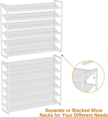 Large Shoe Rack 8 Tier Shoe Organizer, Heavy Duty Metal 4-Tier Stackable Shoe Storage Vertical Shoe Rack for Closet Front Door Entrance, Up to 50 Pairs, 44.8" W x 11.4" D x 56.7" H, Black