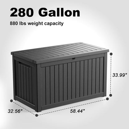 320 Gallon Outdoor Storage Box,Large Waterproof UV Resistant Deck Box,Lockable Storage Container for Patio Furniture Cushions Garden Tools and Pool Accessories(Black)