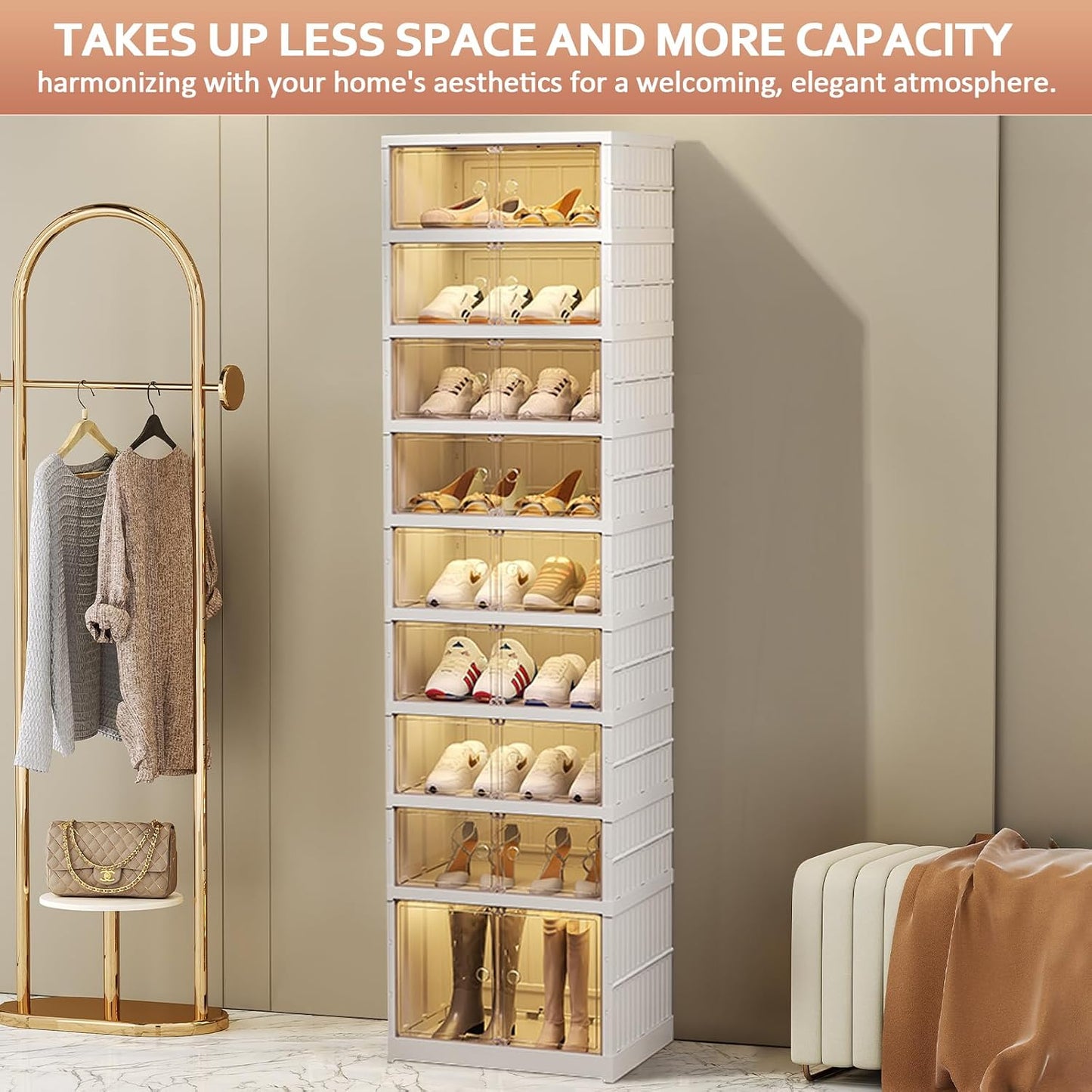 SYNCVIBE Shoe Rack Organizer for Closet Entryway Foldable Sneaker Storage Shoe, Collapsible Shoe Cabinet, Stackable Shoe Storage Cabinet with Lids for Living Room (6 Tiers 24 Pairs)
