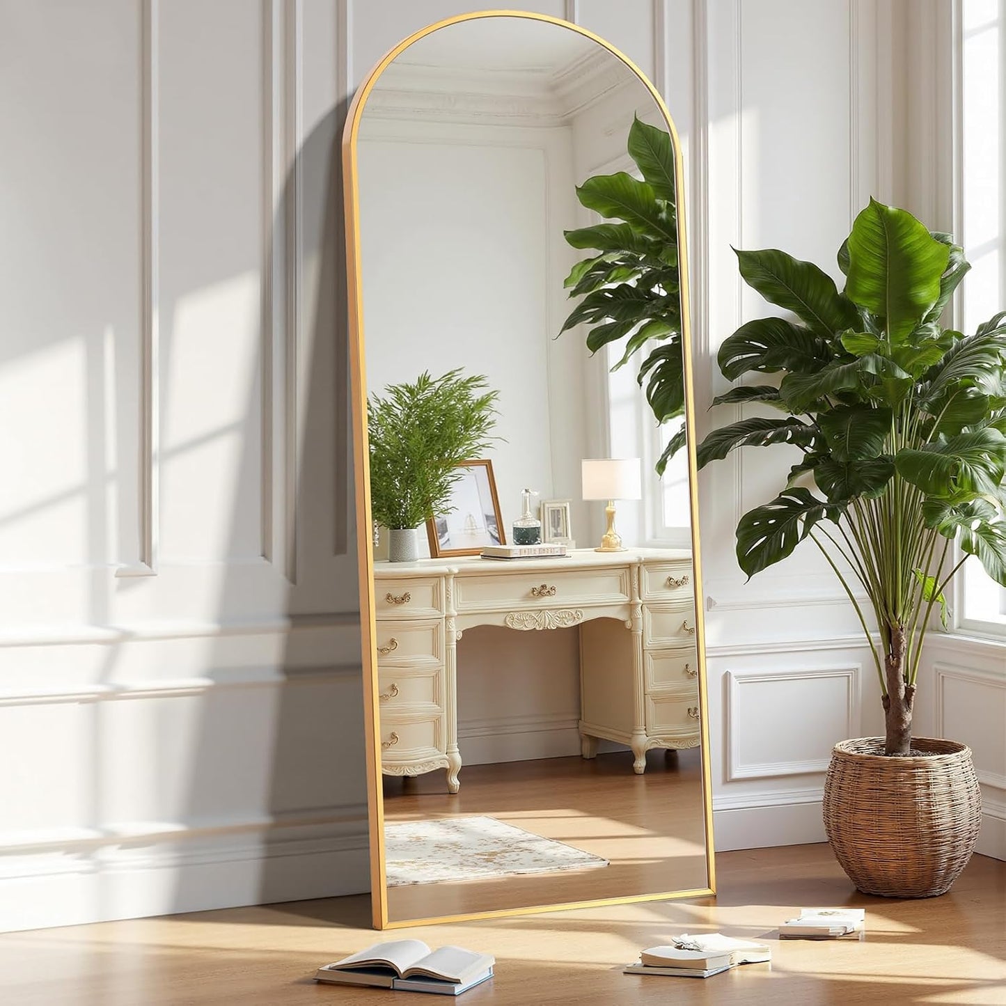 OLIXIS 64"x 21.5" Arched Mirror Full Length, Full Body Mirror with Stand, Hanging or Leaning for Wall, Floor Standing with Shatter-Proof Glass for Bedroom, Living Room, Long, Black