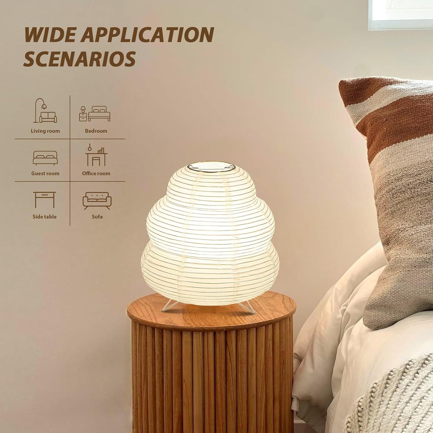 Paper Lantern Lamp, Japanese Paper Table Lamp with 3 Color, Cute Wabi-Sabi Rice Paper Lamp for Desk Bedroom Bedside(Bulb Included)