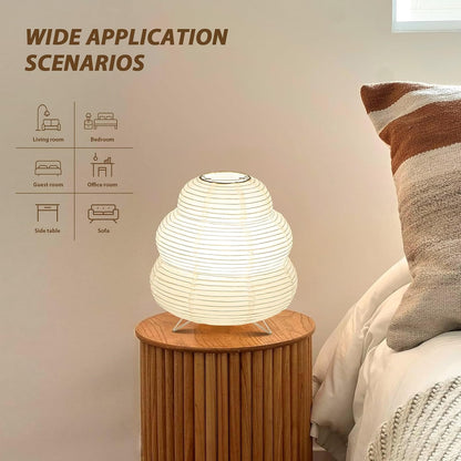 Paper Lantern Lamp, Japanese Paper Table Lamp with 3 Color, Cute Wabi-Sabi Rice Paper Lamp for Desk Bedroom Bedside(Bulb Included)