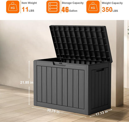 230 Gallon Large Outdoor Storage Box Waterproof, UV Resistant Resin Deck Box with Hydraulic Rod & Lockable Latch for Patio Furniture, Outside Storage Box for Garden Tools, Patio Cushions, Black