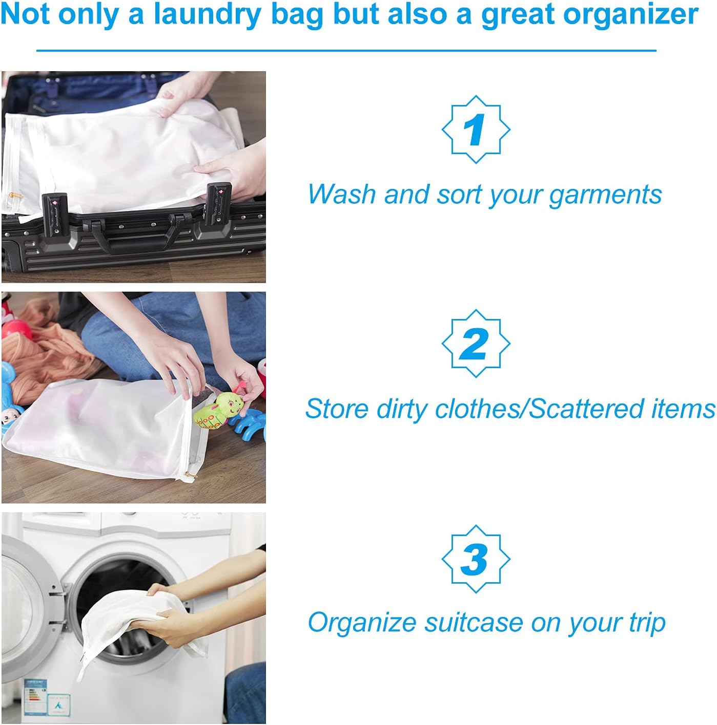 GOGOODA 2 Pack Delicates Laundry Bags, Fine Mesh Wash Bag with Hanging Loop | Large for Lingerie, Shirts, Sweaters, Underwear, Bra, Silk, Socks