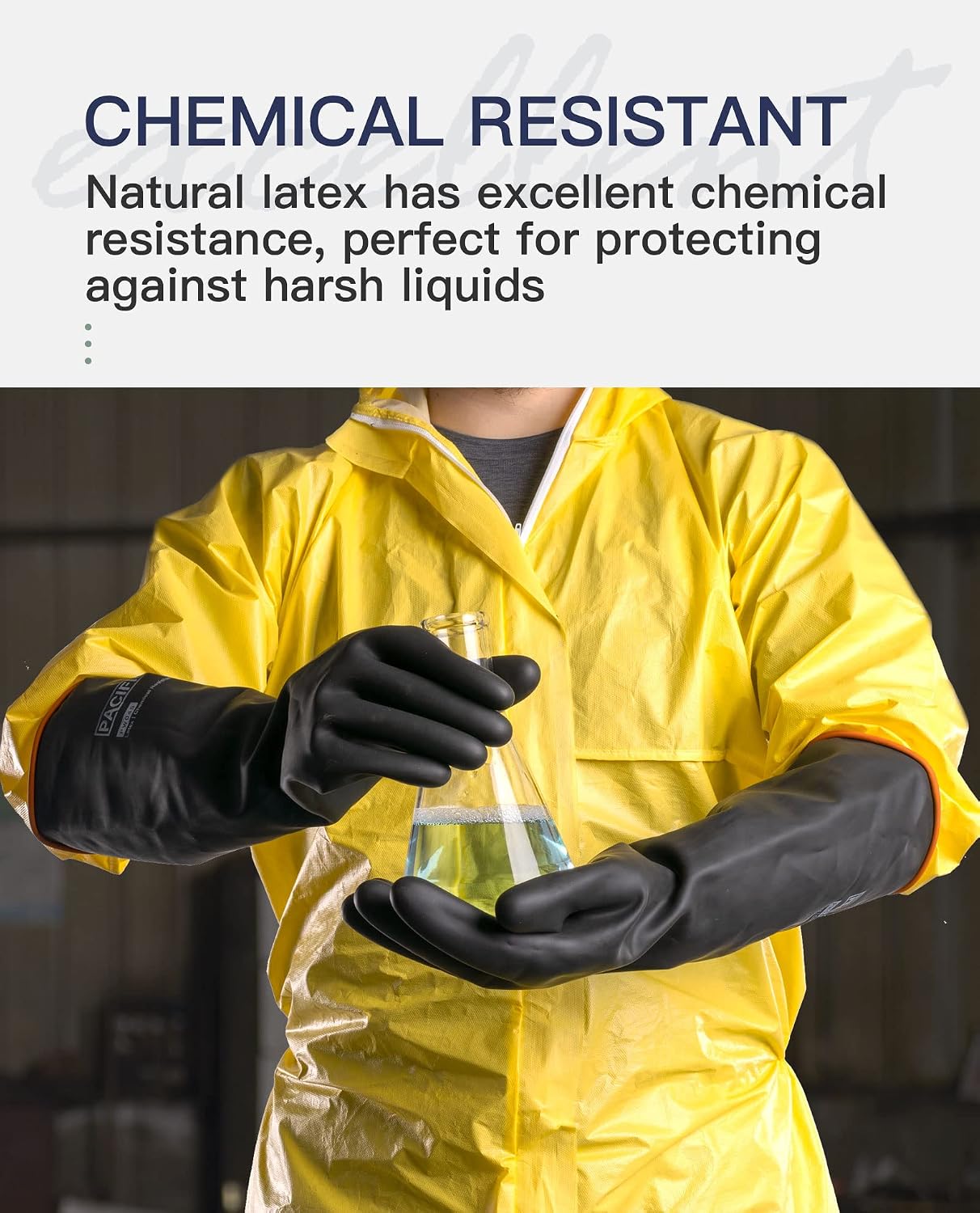PACIFIC PPE Heavy Duty Latex Chemical Gloves, Strong Acid Resistance Rubber Gloves, Against Alkali and Oil, 22", 1 Pair