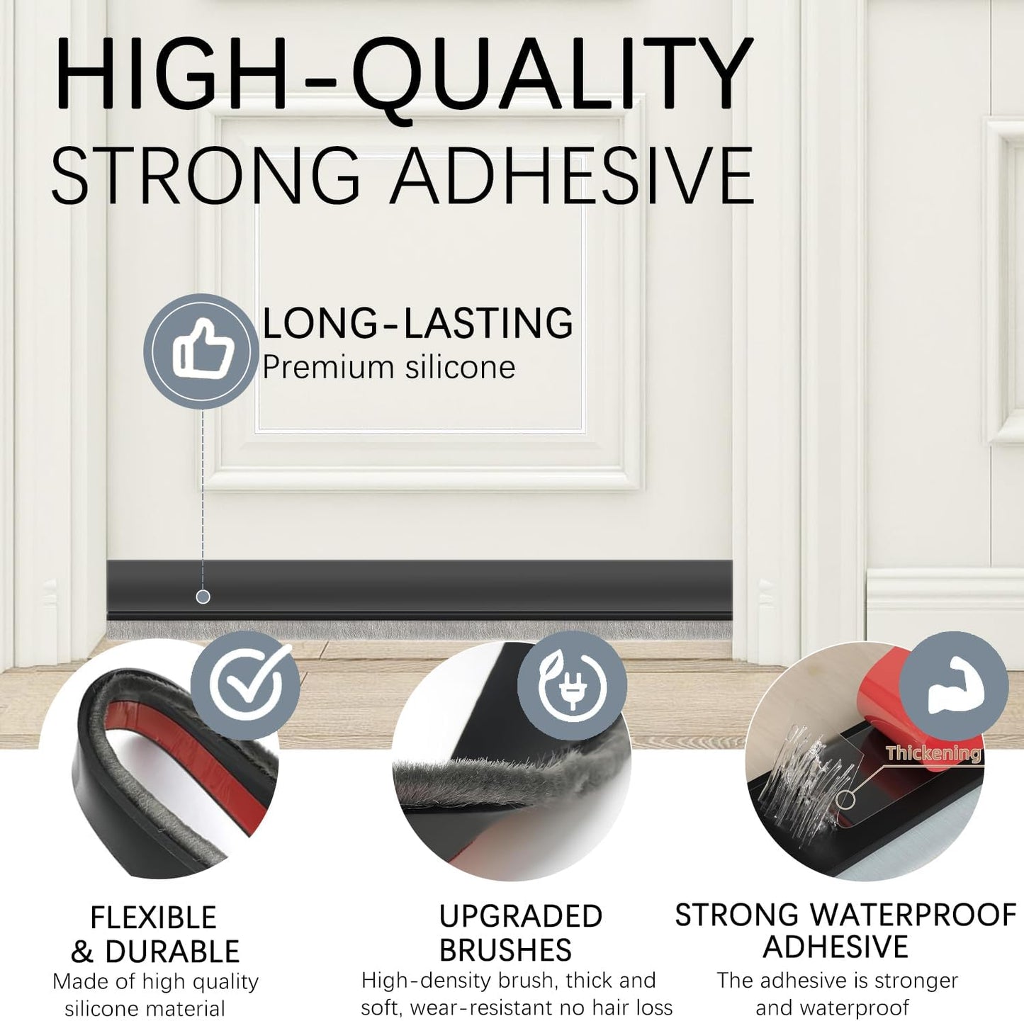 2 Pack Door Sweep Brush, Under Door Draft Stoppers with Brush, Draft Stopper for Bottom Reduce Noise, Weather Stripping for Doors Exterior with Self Adhesive, 2" W x 39" L, White