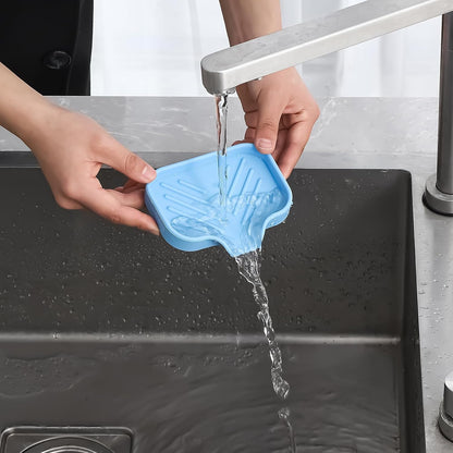MicoYang Silicone Bathroom Soap Dishes with Drain Spout-Bathroom and Kitchen Sink Organizer,Sponge Holder,Dish Soap Tray,Perfect for Dispenser,Scrubber,Bottle,Cup on Sink or Counter-Coffee 4.9"×3.2"