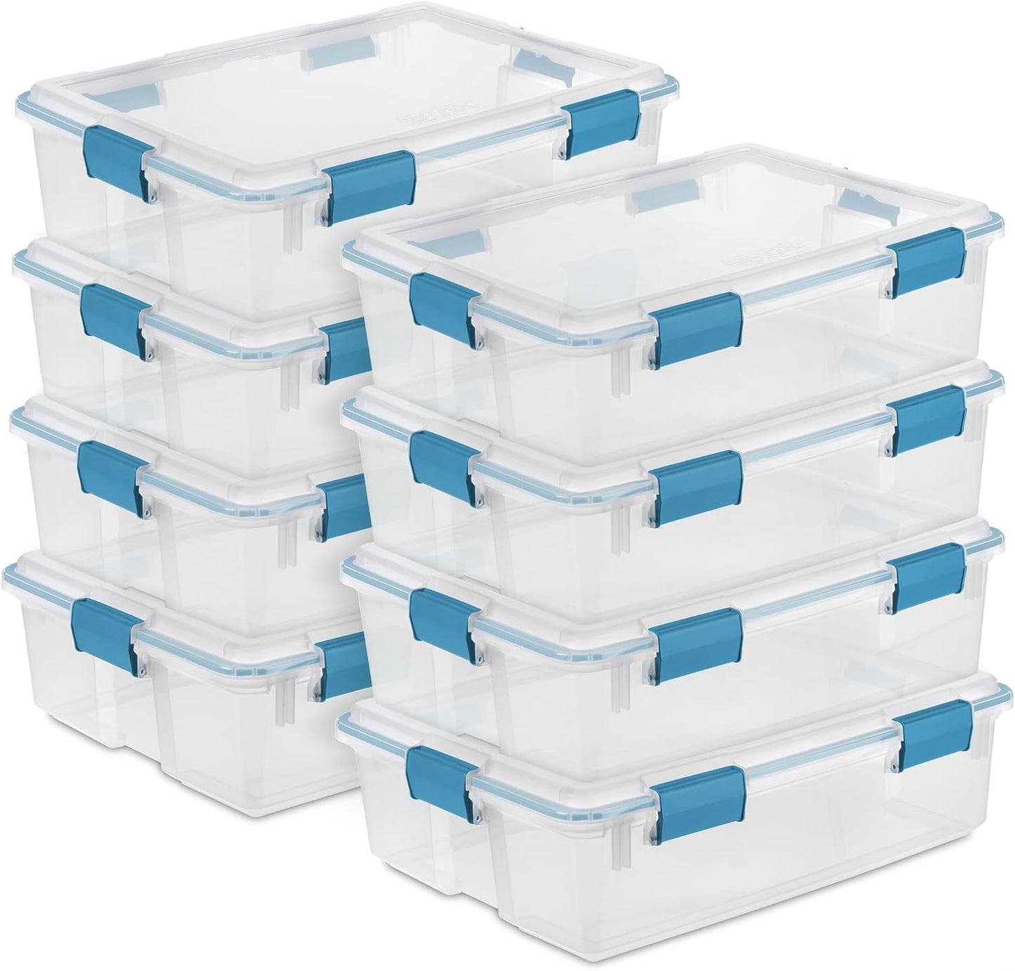 Sterilite 4-Pack Gasket Box, Home Storage Organizer Bins with Lids, 37 Quart – Stackable Clear Plastic Containers for Bedroom, Bathroom, Garage, Basement, or Attic