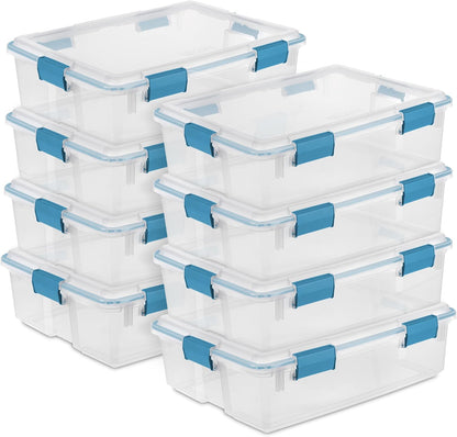 Sterilite 4-Pack Gasket Box, Home Storage Organizer Bins with Lids, 37 Quart – Stackable Clear Plastic Containers for Bedroom, Bathroom, Garage, Basement, or Attic