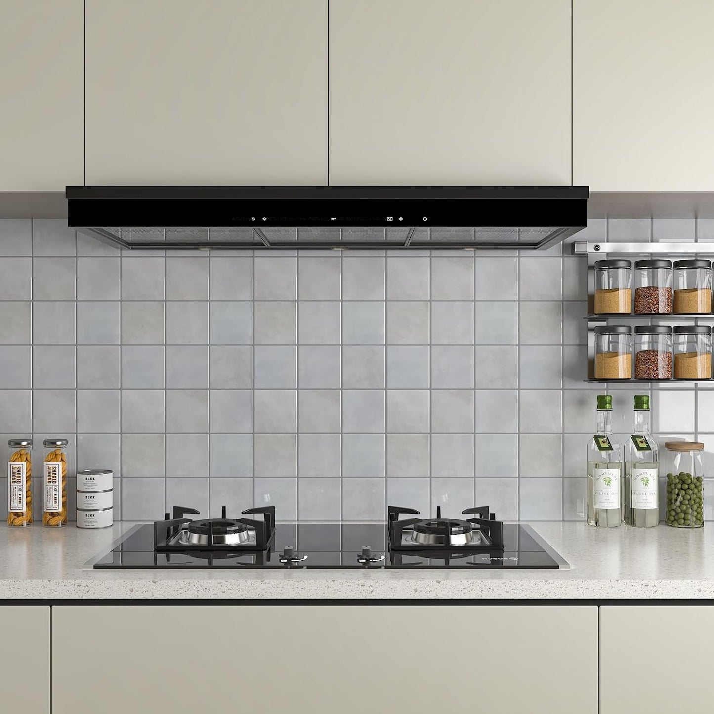CHIHUT 6 Sheets 12"x12" Glossy Grey Concrete Checkered Peel and Stick Backsplash Tiles Waterproof Heat Resistant Self Adhesive Vinyl Wall Tiles for Kitchen Bathroom Laundry Room Renter Friendly Tiles