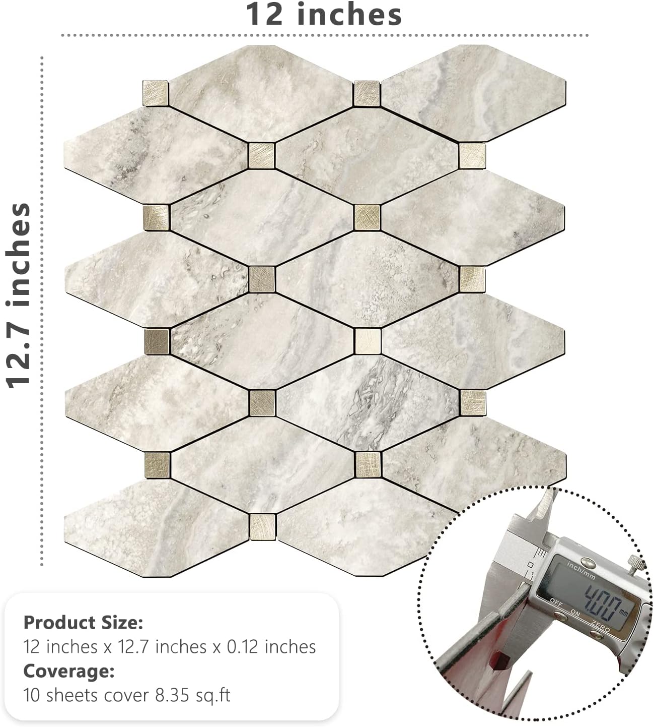 STICKGOO 10 Sheets Peel and Stick Backsplash, Polished Dolomite PVC Mixed Metal Gold Kitchen Backsplash, Stick on Backsplash Wall Tiles for Kitchen, Bathroom, RV