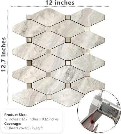 STICKGOO 10 Sheets Peel and Stick Backsplash, Polished Dolomite PVC Mixed Metal Gold Kitchen Backsplash, Stick on Backsplash Wall Tiles for Kitchen, Bathroom, RV