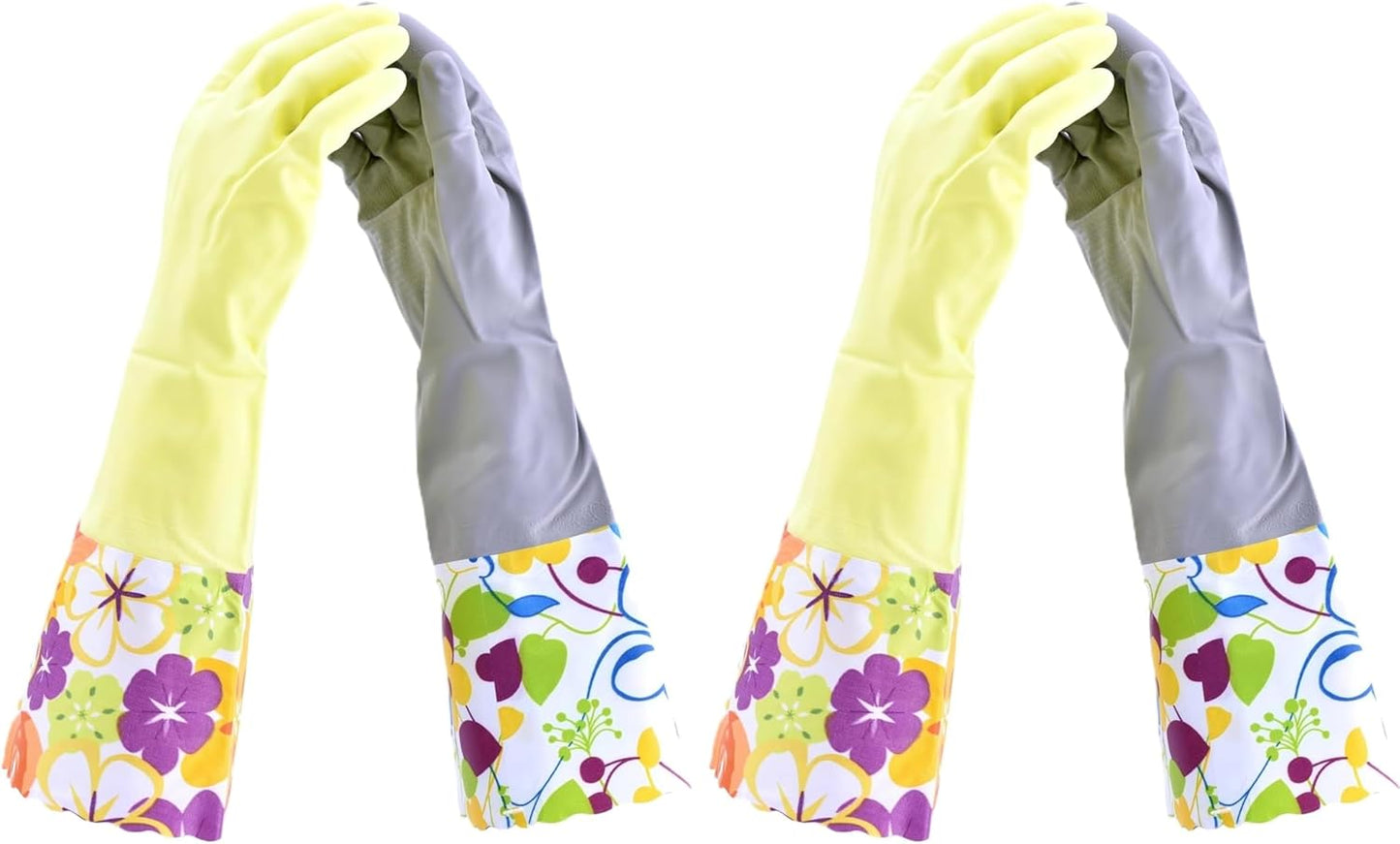 2 PAIRS Household Gloves Latex Free Cleaning Gloves with Soft Lining Long Cuff 15" & Grip, Medum, Pink/Blue