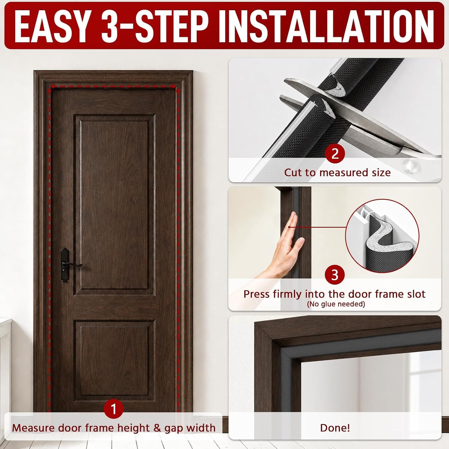 Litaibai 40 ft Kerf Weather Stripping Door Seal for Exterior Doors, White | Press-in kerf seal for grooved door frames is not self-adhesive, replaces worn seals, and helps reduce drafts and energy loss
