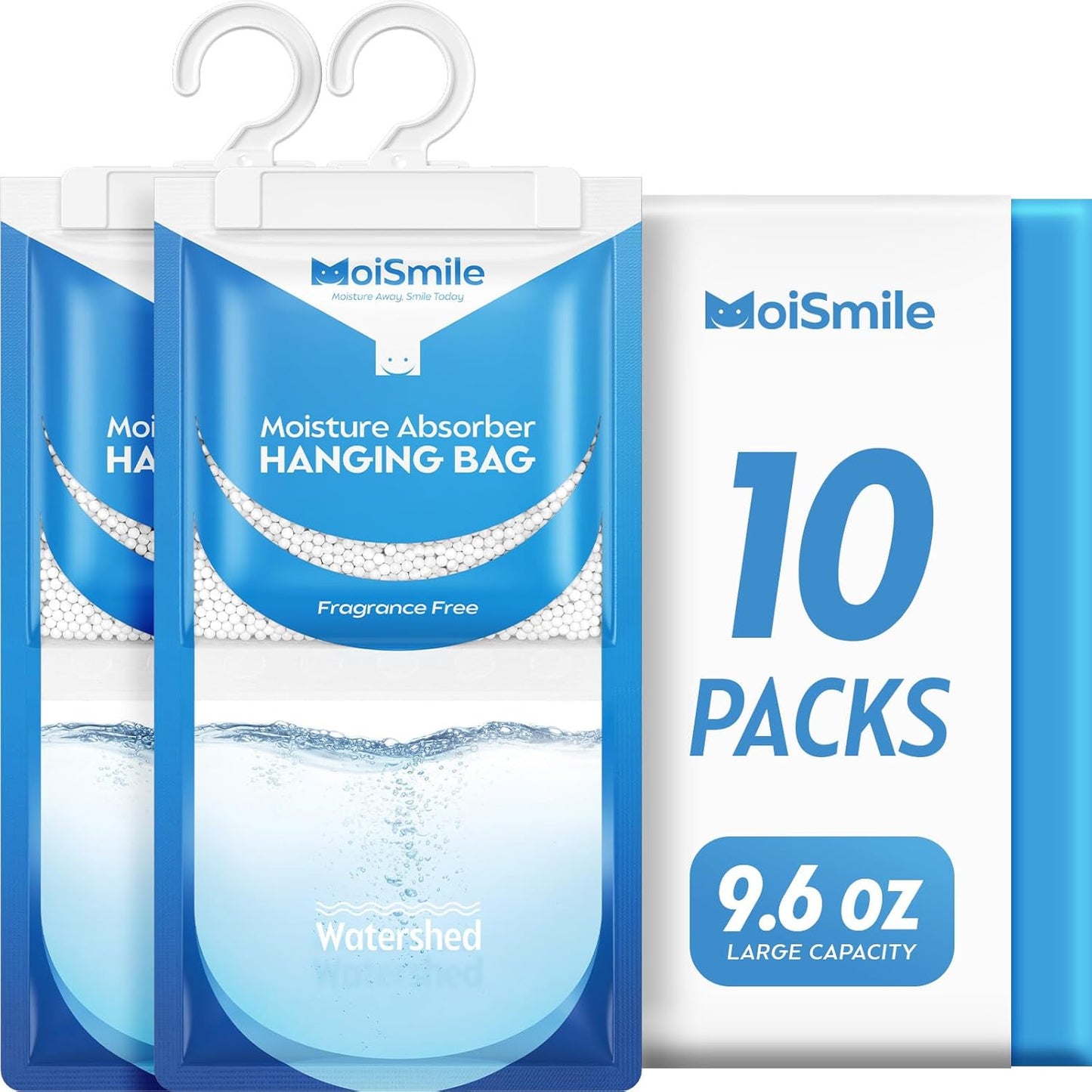 Moisture Absorbers Bag 10 Pack, Hanging Dehumidifier Bags for Closet, Car, Bathrooms, Humidity Absorber Packs with Fragrance Free, 9.6OZ