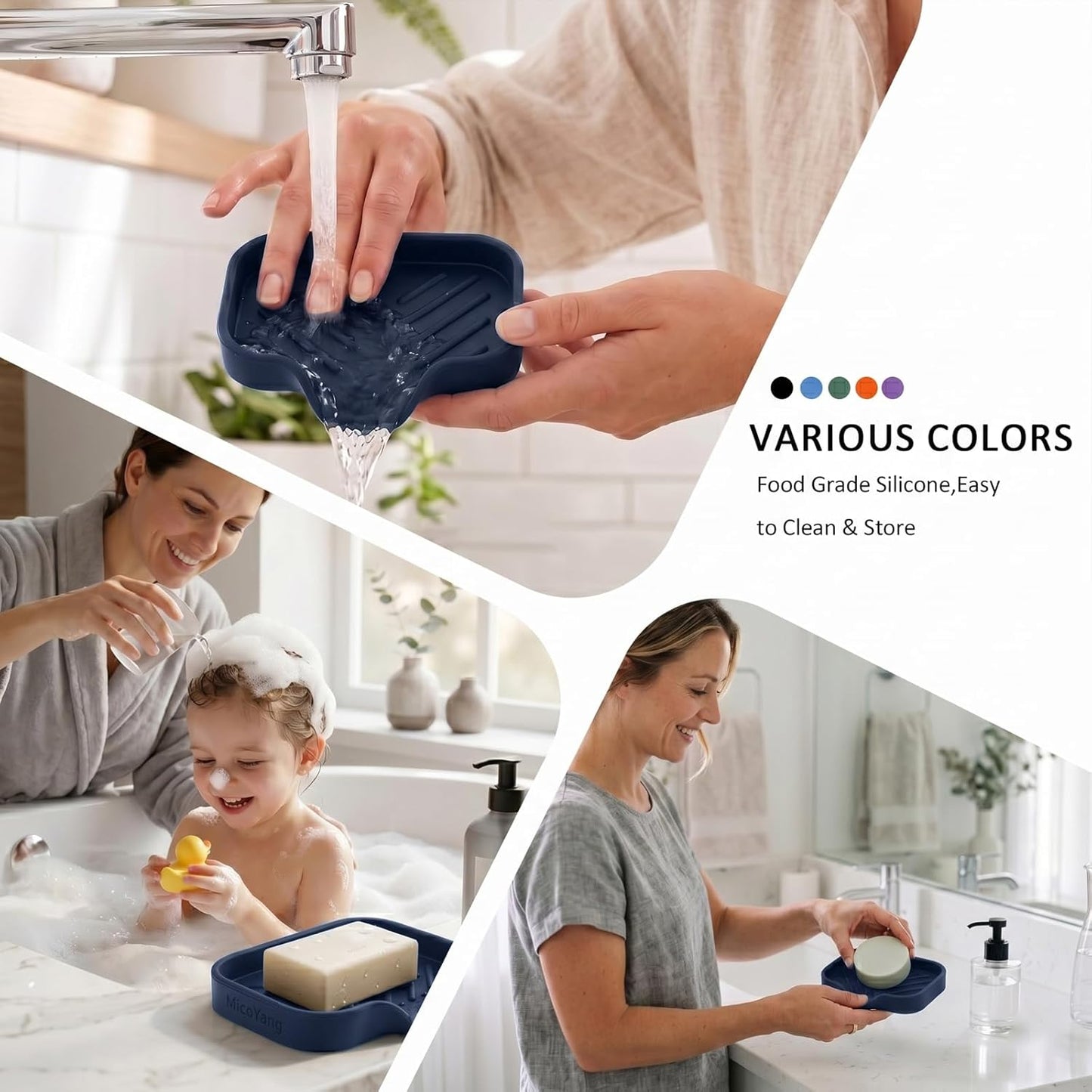 MicoYang Silicone Bathroom Soap Dishes with Drain Spout-Bathroom and Kitchen Sink Organizer,Sponge Holder,Dish Soap Tray,Perfect for Dispenser,Scrubber,Bottle,Cup on Sink or Counter-Coffee 4.9"×3.2"
