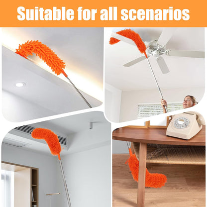 Cobweb Duster with Extension Pole, 4-in-1 Washable Cleaning Duster Kit, 15-100 Inch Long Telescoping Pole, Bendable Design for High Ceiling Fans Furniture, Microfiber Webster Remover Tools