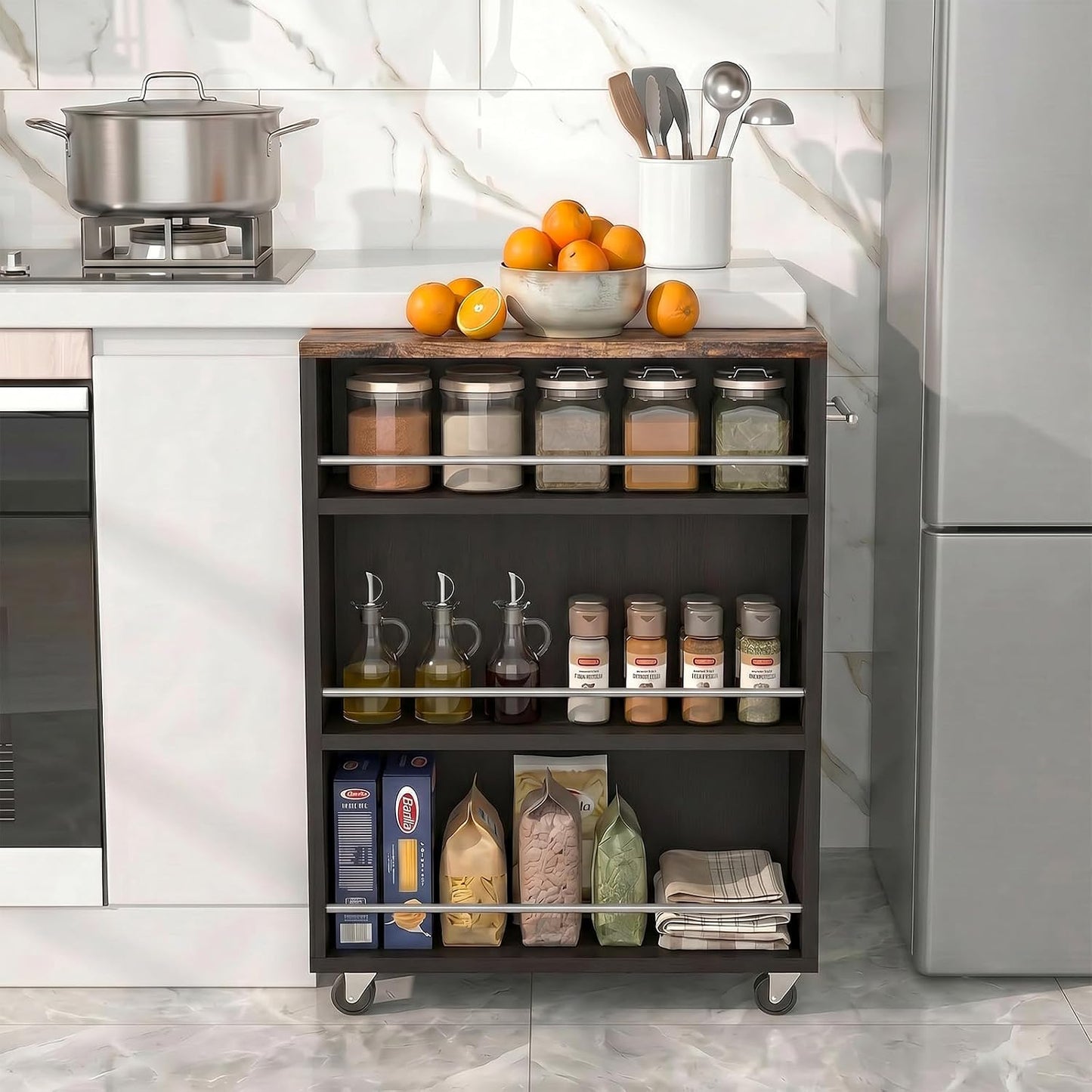 ALBAD Slim Rolling Cart,4-Tier Storage Cart with Wheels,7.9”W Slim Storage Carts with Handle for Kitchen Laundry Narrow Places Bathroom Dining Room Small Spaces