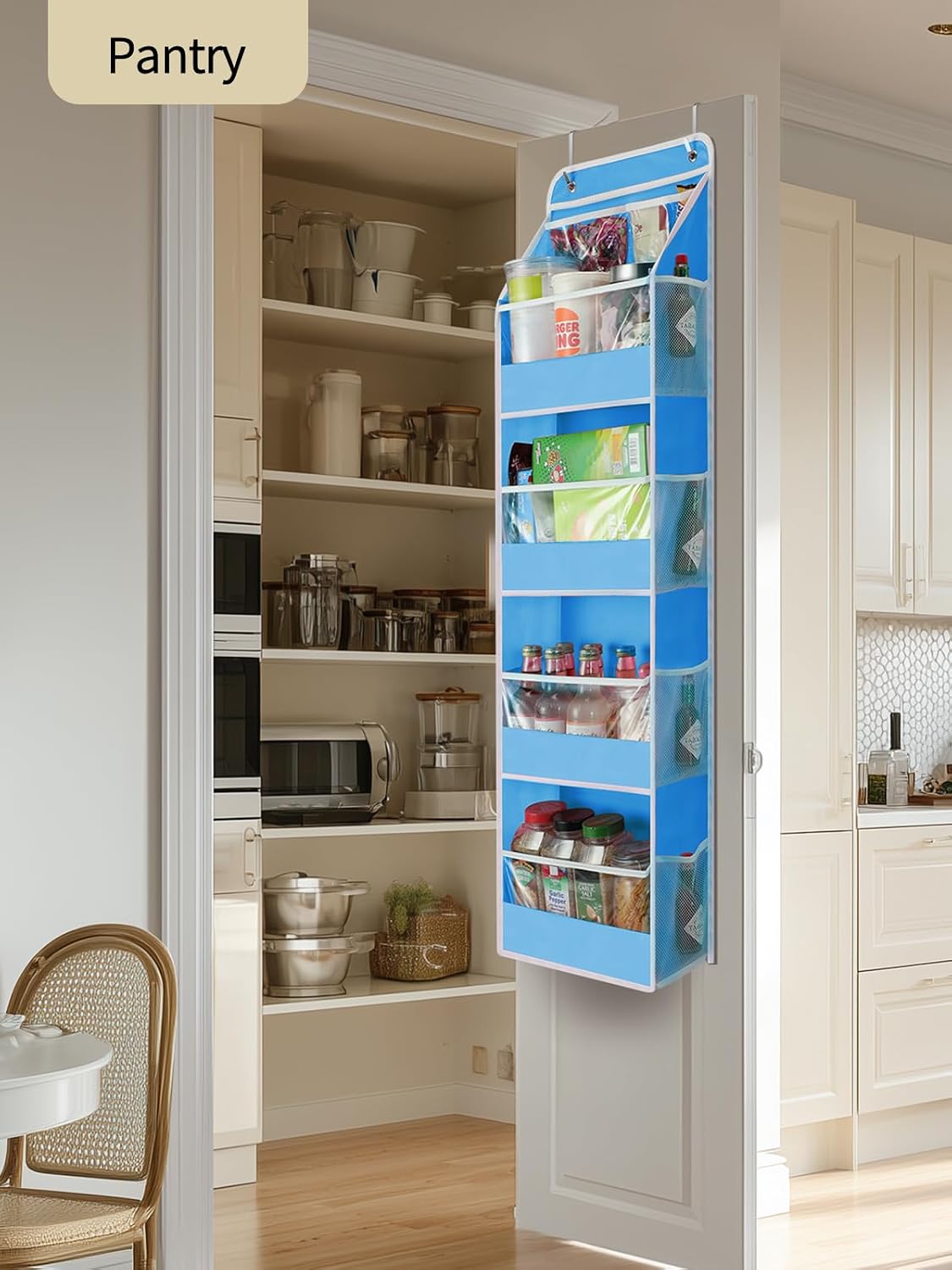 Yecaye 5 Tier Over the Door Organizer, Swing-proof Door Organizer Hanging with Clear PVC Windows, Behind the Door Storage for Bedroom Nursery Closet Laundry Pantry Bathroom, Grey