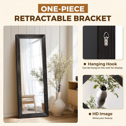 Solid Wood Full Length Mirror - 65"x22" Arched Floor Mirror, Free Standing & Wall Mounted - Elegant Design for Bedroom, Dressing Room, Hallway, Brown