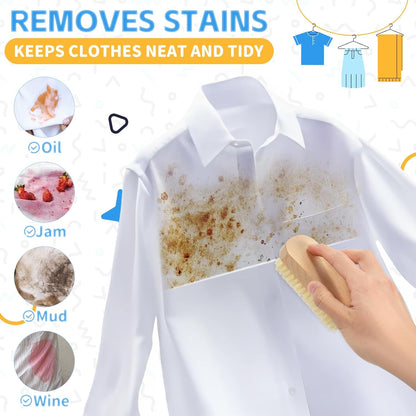 DEBETOOL 3-Piece Wooden Laundry Brush for Stains on Clothes - Gentle Boar Bristle Laundry Scrub Brush Stain Remover for Delicate and Everyday Fabrics