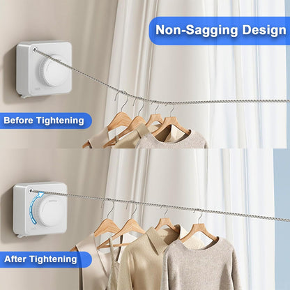 Retractable Clothesline Indoor & Outdoor, 16.2Ft Non-Sagging Stainless Steel Laundry Line with Wall Mounted Heavy Duty Design, Space-Saving Drying Rack for Bathroom, Balcony(1, White)
