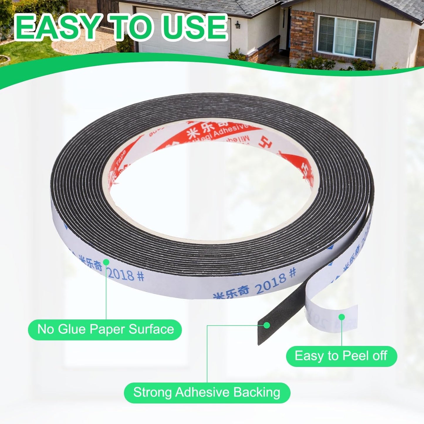 PATIKIL Sponge Rubber Foam Tape, 5/8" W x 1/8" t x 16.4ft l Self-Adhesive Foam Insulation Tape Weather Stripping for Window Door Soundproofing Weatherstrip AC Seal Strip, Black