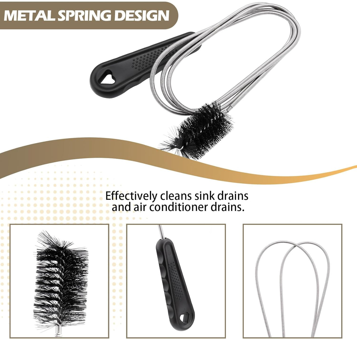 Flexible Long Sink Drainage Tool, AC Drain Cleaning Tool, Removal of AC blockages, Sink Blockage Remover, Cleaning Brush, 48 inches