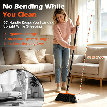 Heavy Duty Outdoor Broom,50" Long Handle Broom for Sweeping Indoor | Angled Stiff Bristle Broom,Household & Commercial Brooms for Garage,Kitchen,Shop,Camping,Patio Concrete Outside Cleaning
