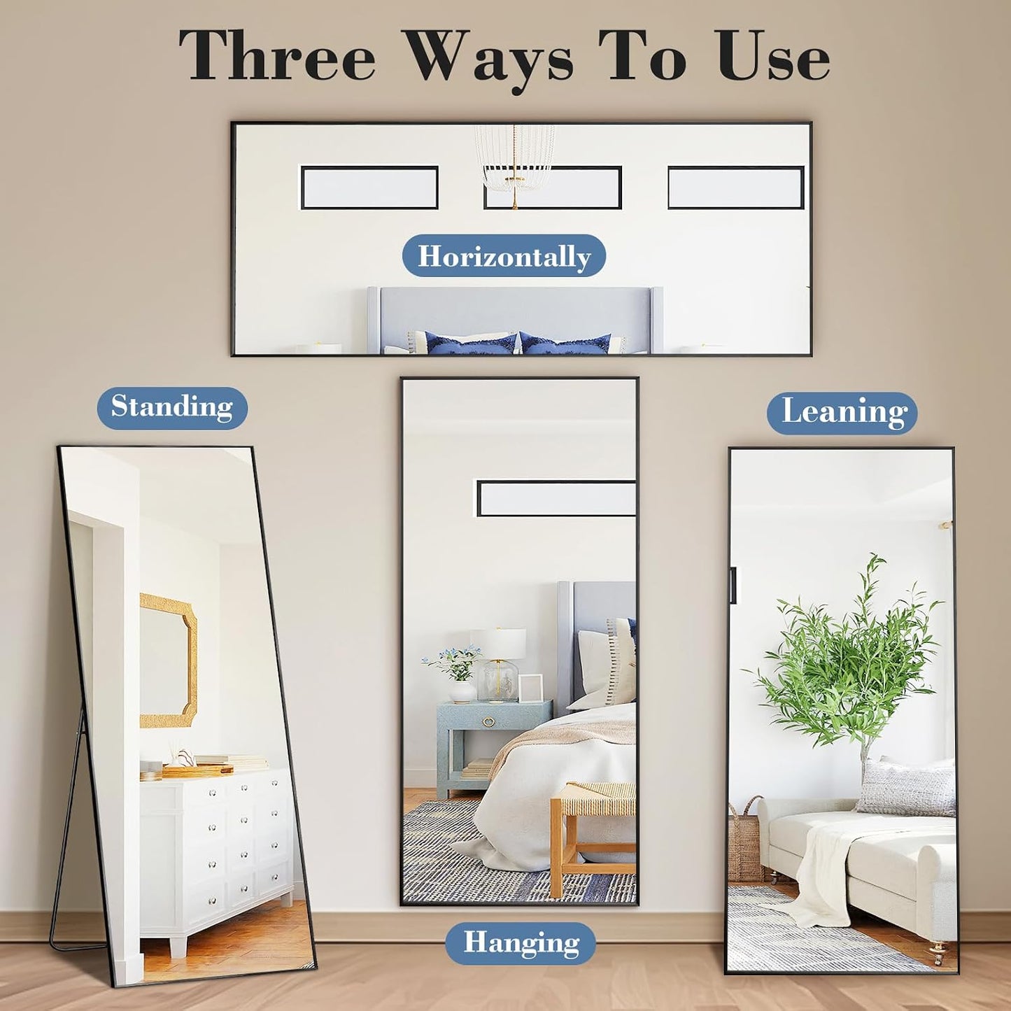 DUMOS 64"x21" Arched Full Length Floor Mirror, Full Body Mirror with Stand, Shatterproof Tempered Glass, Modern Aluminum Alloy Frame, Free Standing or Leaning for Home Decor, Gold