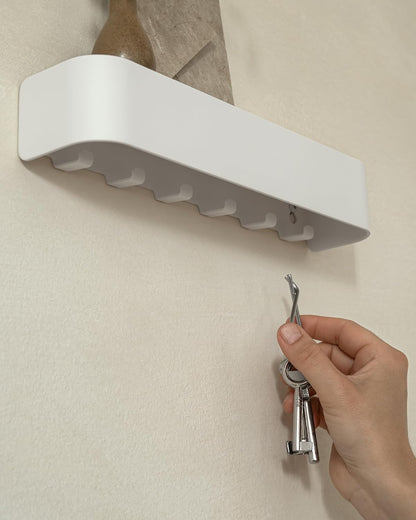 Kazai. Key Holder for Wall 'Tone' | Minimalist Key Hooks Design from Berlin | Modern Key Hanger with Metal Shelf | Key Hook Wall Mounted as Hallway Furniture | Sand Taupe