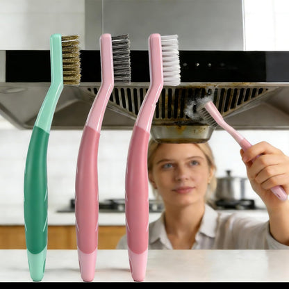3-Pack Deep Clean Brush Set, Hard Bristle Brush & Steel Wire Scrubber for Bathroom Tiles, Grout, Kitchen Sinks, Stove Tops, Heavy Duty Cleaning Brushes with Comfort Grip, 2 Pink & 1 Green Brushes