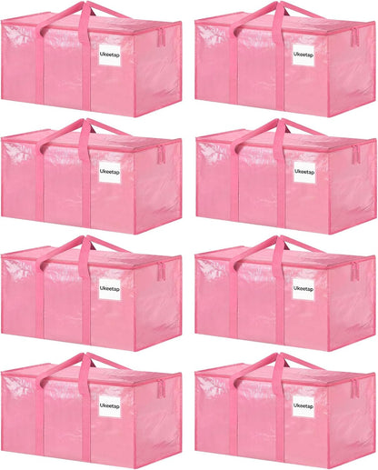 8 Pack Extra Large Heavy Duty Moving Bags, Clear Storage Bins with Lids, Reinforced Handles & Heavy-Duty Zippers Moving Boxes Storage Bags Totes for Clothes Packing, Dorms, College Supplies, Clear