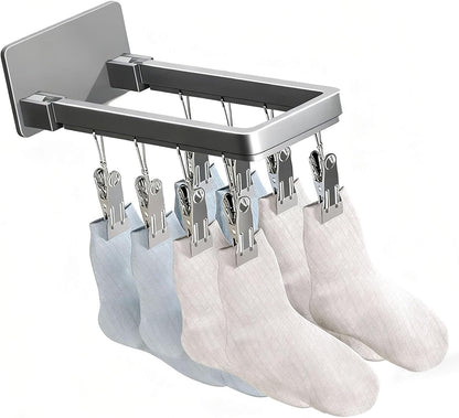 Pssopp Wall Mounted Drying Rack, Zinc Alloy Foldable Wall Clothes Rack, Space Saving Laundry Hanger 8 X 6.2 Cm for Socks Bras Underwear Towels in Laundry Room Bathroom (8 Clips (23.3cm/9.2in))