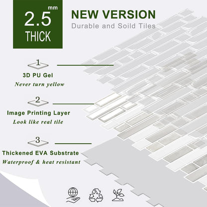 STICKGOO Peel and Stick Backsplash - 10 Sheets of 12”×12” - 3D Self Adhesive Peel and Stick Tile Backsplash for Kitchen & Bathroom