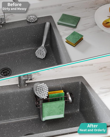 HapiRm 4 in 1 Sink Caddy Sponge Holder, SUS304 Stainless Steel Kitchen Brush Holder and Dish Cloth Hanger, Kitchen Organizers and Storage Essentials - Silver