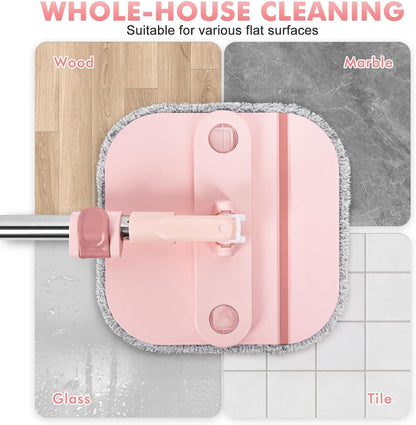 Spin Mop and Bucket Set with 2 Replaceable Microfiber Mop Pads with Self Separation Dirty and Clean Water System, Self Wringing 360° Rotating Square Mop Head for Hardwood Tile Marble Floors