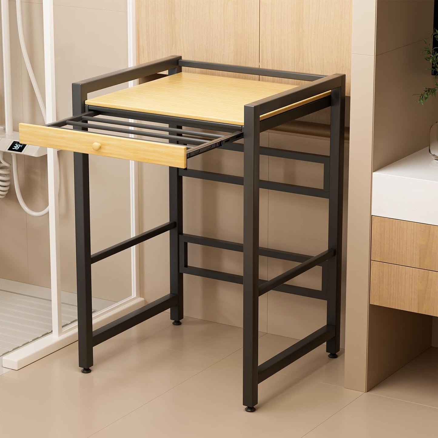 Washer Dryer Shelf Over The Washer Storage Shelf, Washing Machine Storage Utility Rack with Countertop, Height Adjustable Washing Machine Storages Stand White