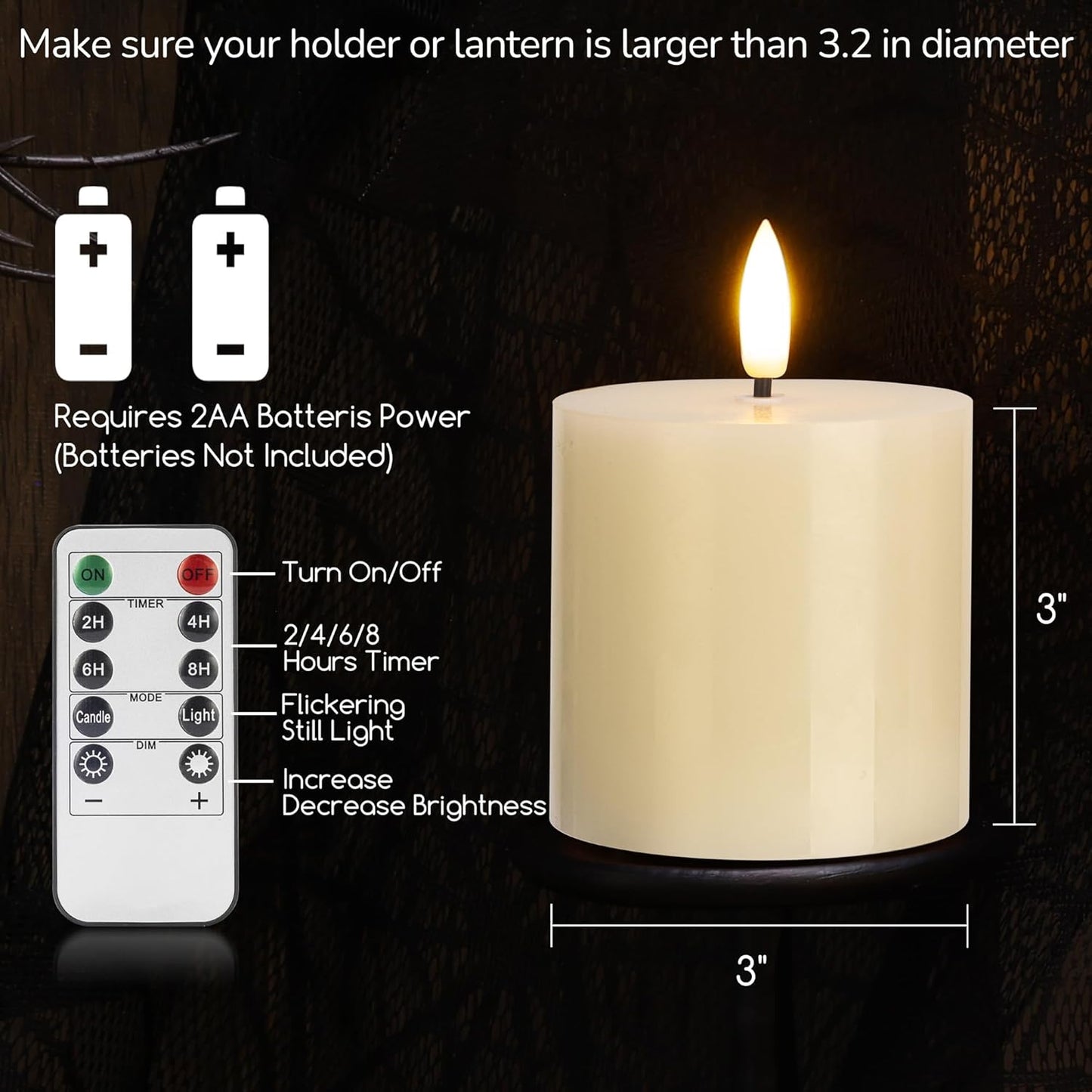 White Flameless Candles Set of 3 (3"x3") Battery Operated LED Pillar Candles with Remote and Timer, Real Wax Flickering Candles for Fireplace Bedroom Living Room Home Decor and Indoor Use