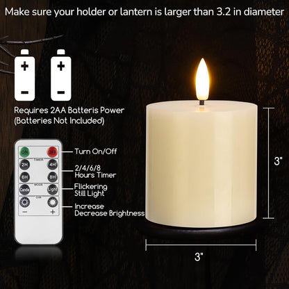 White Flameless Candles Set of 3 (3"x3") Battery Operated LED Pillar Candles with Remote and Timer, Real Wax Flickering Candles for Fireplace Bedroom Living Room Home Decor and Indoor Use