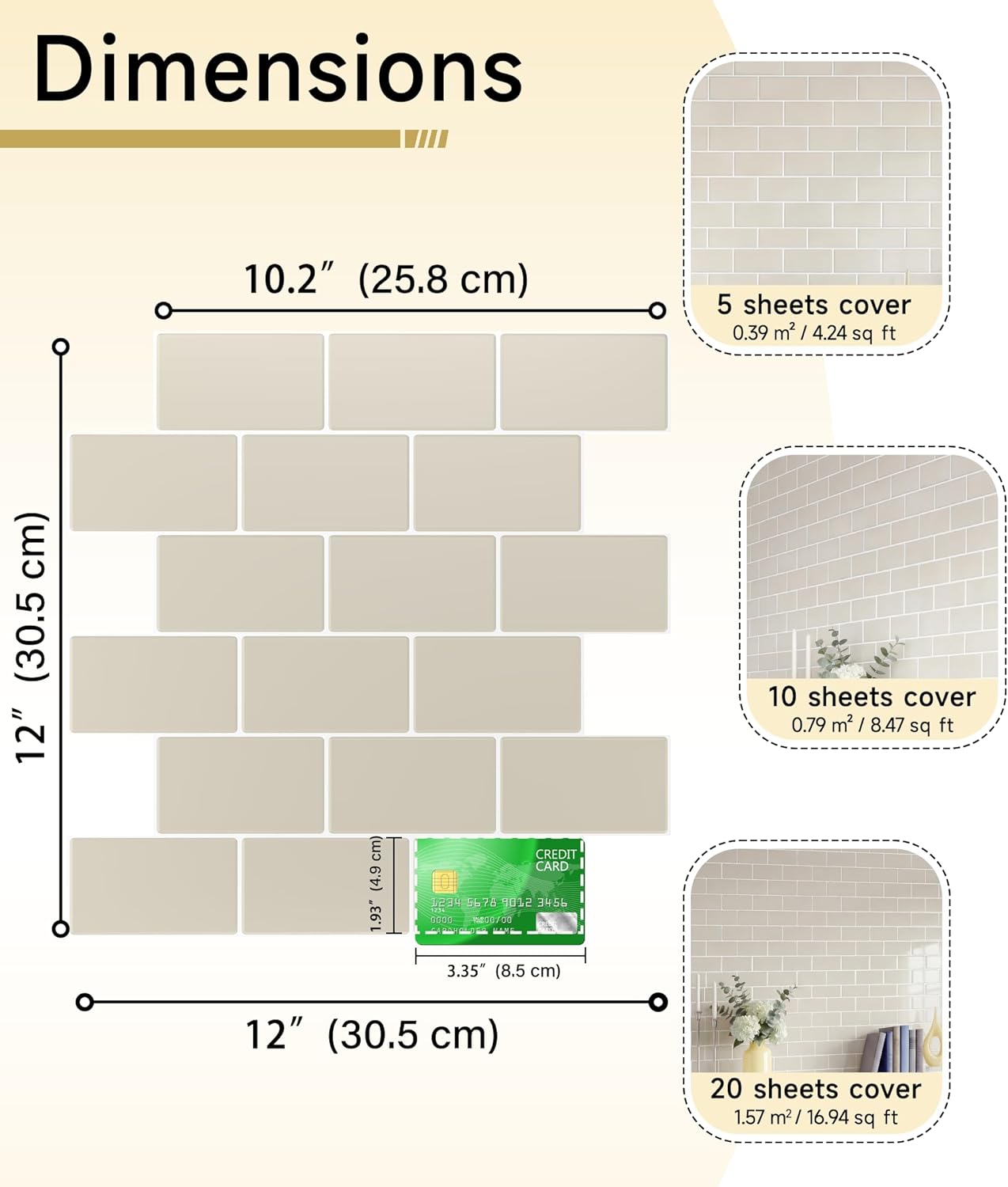 Yoillione Peel and Stick Backsplash for Kitchen: Self Adhesive Wall Tiles for Bathroom - Vinyl Thick Back Splash Tile (10, Light Coffee)