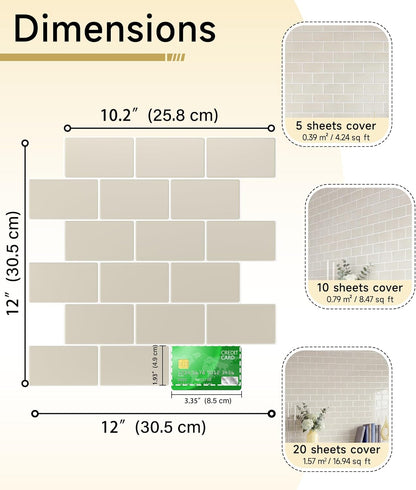 Yoillione Peel and Stick Backsplash for Kitchen: Self Adhesive Wall Tiles for Bathroom - Vinyl Thick Back Splash Tile (10, Light Coffee)