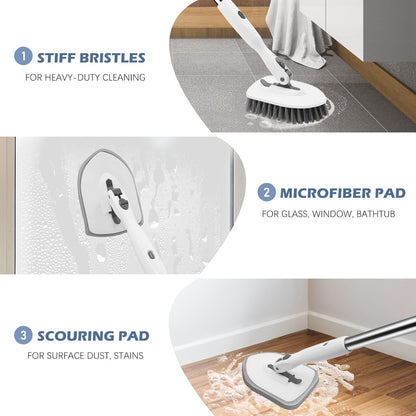 SetSail Tile Tub Scrubber Brush 3-in-1 Shower Scrubber with 52-inch Adjustable Long Handle Shower Cleaner Brush and 3 Detachable Replacement Brush Heads for Cleaning Bathroom Kitchen Walls Tub Tile